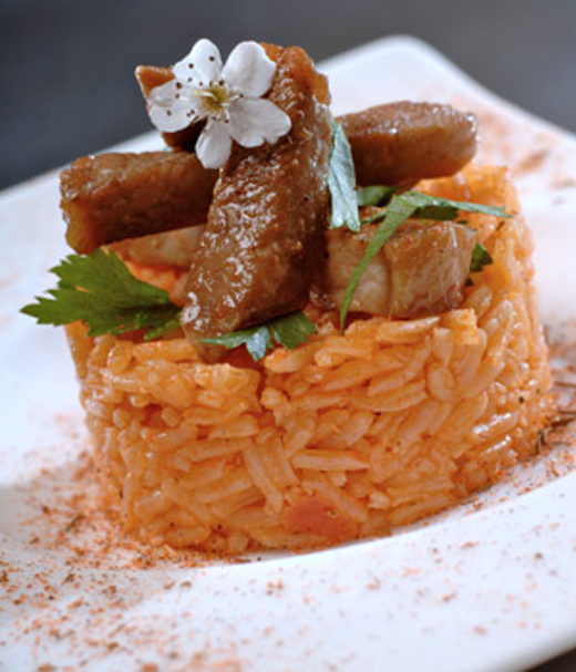 Varkensfricandeau met appelazijn en  bloemenhoning