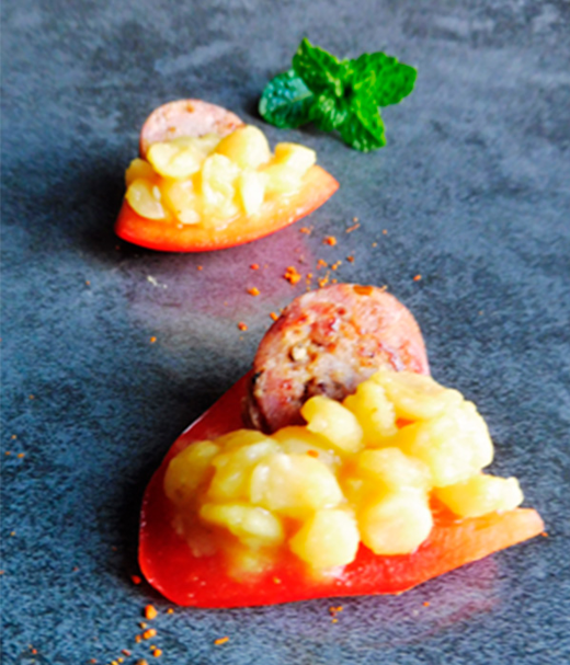 Gele linzen met rode paprika en chorizo